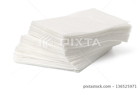 Stack of white paper napkins for hygiene and cleaning 136525971