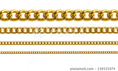 Gold chains line border jewelry links transparent background 136525974