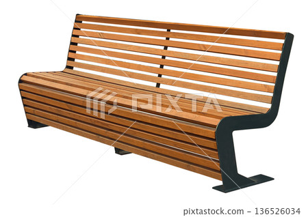 Modern wooden park bench with transparent background 136526034