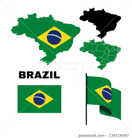 The national flag of Brazil is a blue disc depicting a starry sky spanned by a curved band inscribed with the national motto Ordem e Progresso  within a yellow rhombus, on a green field 136526097