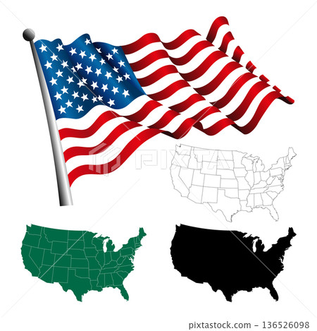 United States of America country flag and maps on white background 136526098