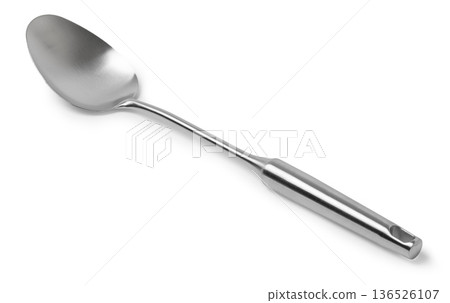 Metal serving spoon kitchen utensil on white background Metal serving spoon kitchen utensil on white background 136526107