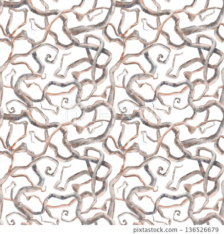 Seamless watercolor background with intertwined tree roots on an isolated background. Watercolor illustration. A mystical recurring pattern for Halloween or fairy tales Seamless watercolor background with intertwined tree roots on an isolated background. Watercolor illustration. A mystical recurring pattern for Halloween or fairy tales 136526679