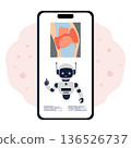 Medical AI robot on smartphone screen with anatomical knee illustration in background 136526737