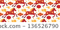 Seamless running horses Chinese New Year pattern red and gold 136526790