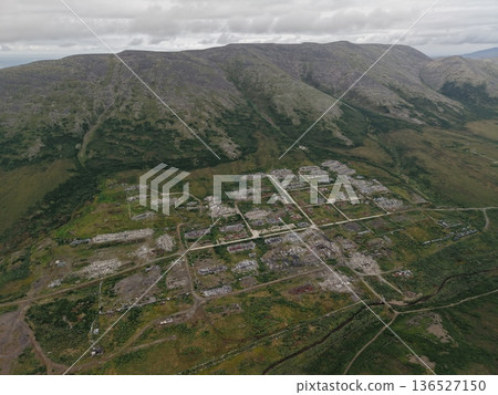 Aerial view Bering strait Chukotka remote pristine nature wilderness landscape Aerial view Bering strait Chukotka remote pristine nature wilderness landscape 136527150