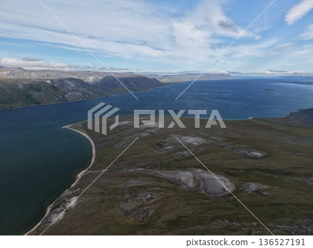 Aerial view Chukotka wilderness landscape Arctic coastal beauty landscape 136527191