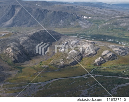 Remote Chukotka Arctic landscape pristine wilderness from above landscape 136527240