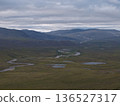 Aerial view Lavrentiya bay Bering waters remote coastal terrain landscape 136527317