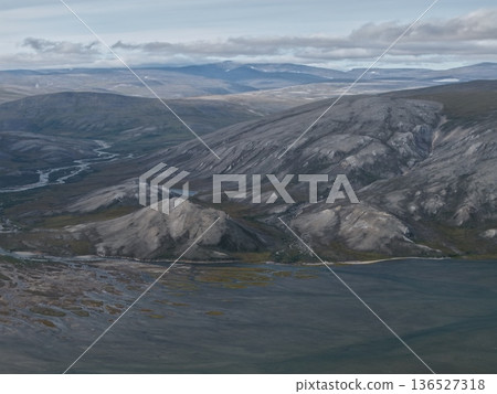 Aerial view Bering strait Chukotka remote pristine nature wilderness landscape 136527318