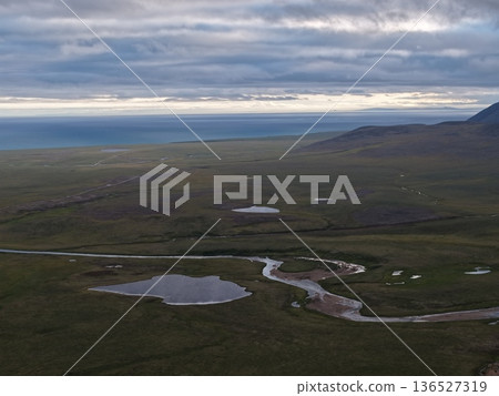 Remote Chukotka Arctic landscape pristine wilderness from above landscape 136527319
