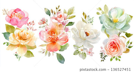 Pastel Floral Paradise: Romantic Wedding Invitation Design with Watercolor Flowers 136527451