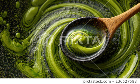 Vibrant Wasabi Swirl: Abstract Nature's Tendril, a Delicious Japanese Cuisine Experience 136527588