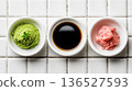 Japanese Dining Essentials: Wasabi, Soy Sauce, and Ginger, Ready for Sushi Night 136527593