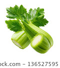Fresh Japanese Wasabi Celery, Isolated, Top View, White Background, Perfect for Food Photography 136527595