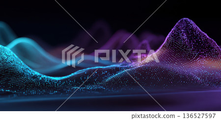 Vibrant Blue-Purple Particle Waves: Futuristic Neon Landscape, Big Data Visualization 136527597
