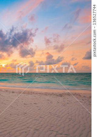 Serene closeup ocean sky sand majestic nature inspire landscape background Serene closeup ocean sky sand majestic nature inspire landscape background 136527744