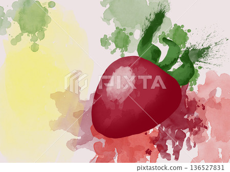 Strawberry with watercolor splashes and drops, botanical illustration, fresh fruit art background Strawberry with watercolor splashes and drops, botanical illustration, fresh fruit art background 136527831