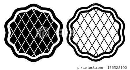 Lattice pie icon. Black or white silhouette dessert, isolated on white background. linear illustration, logo for bakery shop, hand drawn artwork Lattice pie icon. Black or white silhouette dessert, isolated on white background. linear illustration, logo for bakery shop, hand drawn artwork 136528190