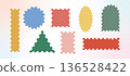 Bright wavy, zigzag edges geometric figures. Doodle y2k squiggle abstract frames. Groovy vector frameworks, rectangle, oval. 136528422