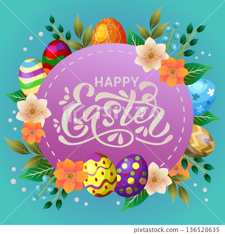 happy easter egg decoration with floral happy easter egg decoration with floral 136528635