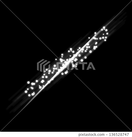 Abstract effect material of glowing white light particles and beams on a black background 136528747