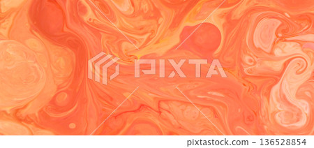 Orange Coral Swirling Marble Abstract Background with Fluid Art Paint Texture Orange Coral Swirling Marble Abstract Background with Fluid Art Paint Texture 136528854