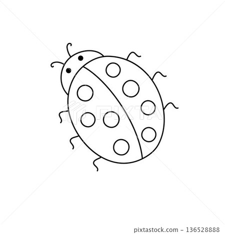 Cute whimsical ladybug insect simple outline hand drawn illustration, minimalist image of garden beetle, spring decor element Cute whimsical ladybug insect simple outline hand drawn illustration, minimalist image of garden beetle, spring decor element 136528888