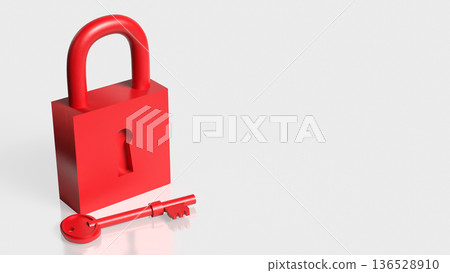 Red Padlock and Key Security Protection Concept 3d render. Red Padlock and Key Security Protection Concept 3d render. 136528910
