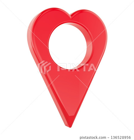 Heart shaped location pin marker for love destination. 3D rendering Heart shaped location pin marker for love destination. 3D rendering 136528956
