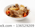 Chicken wings and radish stew with carrots and shimeji mushrooms, Japanese home cooking 136529209