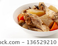 Chicken wings and radish stew with carrots and shimeji mushrooms, Japanese home cooking 136529210