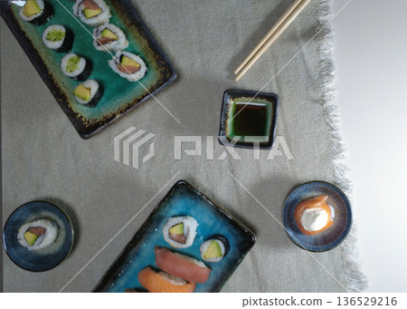 Assorted Sushi Platter on Elegant Plate 136529216