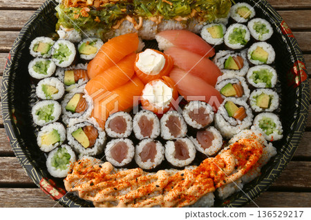 Assorted Sushi Platter on Elegant Plate 136529217