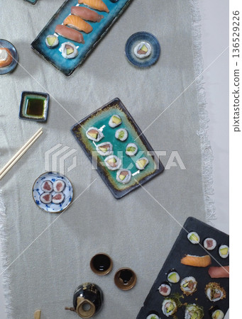 Assorted Sushi Platter on Elegant Plate 136529226