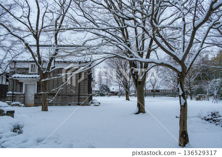Winter scenery of an old folk house 136529317