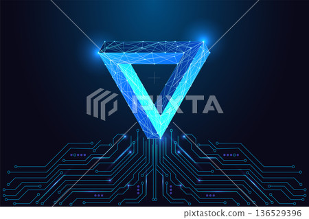 AI Paradox and Logical Systems Concept with Impossible Triangle Above Circuitry, Vector Art 136529396