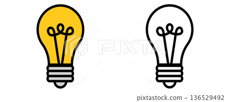 Light bulb icon and line drawing illustration set Light bulb icon and line drawing illustration set 136529492