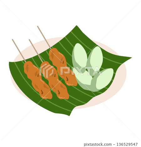 Satay indonesian food, Sate Ayam (Chicken satay) with lontong Satay indonesian food, Sate Ayam (Chicken satay) with lontong 136529547