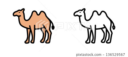 駱駝插圖、圖標集、雙峰駱駝、動物、向量圖 136529567