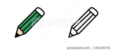 Pencil illustration, icon set, stationery, writing implement, vector Pencil illustration, icon set, stationery, writing implement, vector 136529745