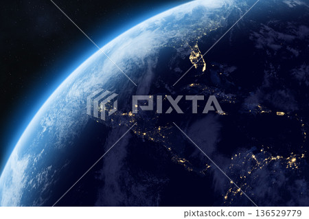 Earth from the space at night. Central America and Latin America. 136529779