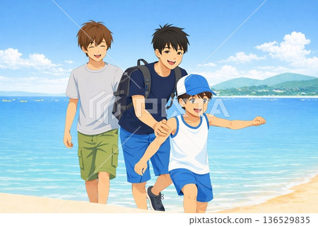 夏日海灘上的快樂兄弟 136529835