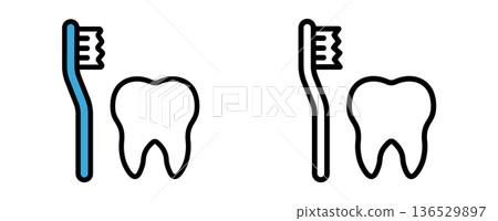 Toothbrush and teeth icon set, oral care and dental checkup illustration 136529897