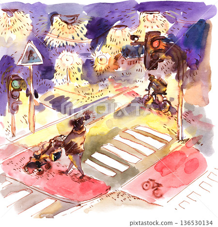 City Street Scene at Night 136530134