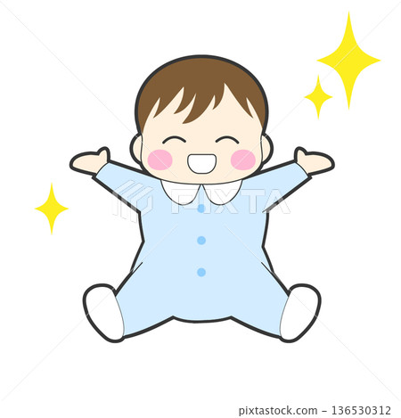 一張嬰兒張開雙臂大笑的插圖 一張嬰兒張開雙臂大笑的插圖 136530312