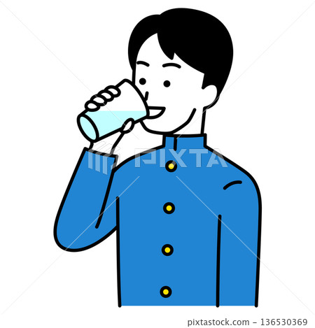 A male student drinking water from a cup A male student drinking water from a cup 136530369