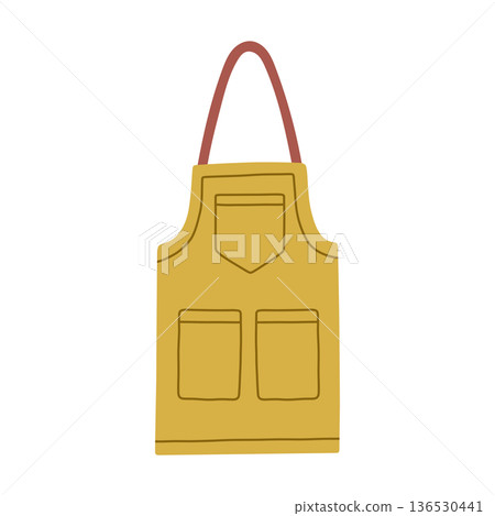Minimalist gardening apron vector illustration isolated on white background. Flat apron design with pockets, perfect for gardening, cooking, farming, DIY project, workshops, crafts, lifestyle graphics 136530441