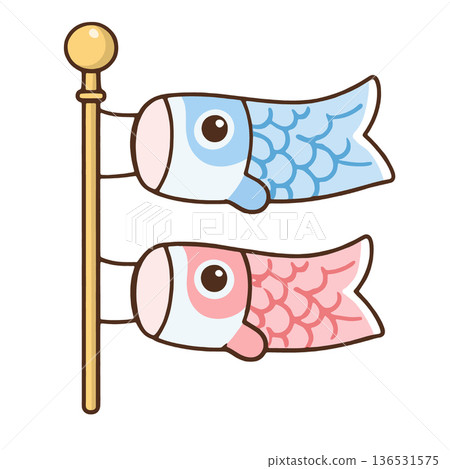 Koinobori carp fish flag Japanese festival cute cartoon blue pink pole celebration traditional Koinobori carp fish flag Japanese festival cute cartoon blue pink pole celebration traditional 136531575
