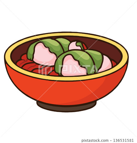 Japanese food noodle bowl green red cartoon delicious traditional Asian cuisine Japanese food noodle bowl green red cartoon delicious traditional Asian cuisine 136531581
